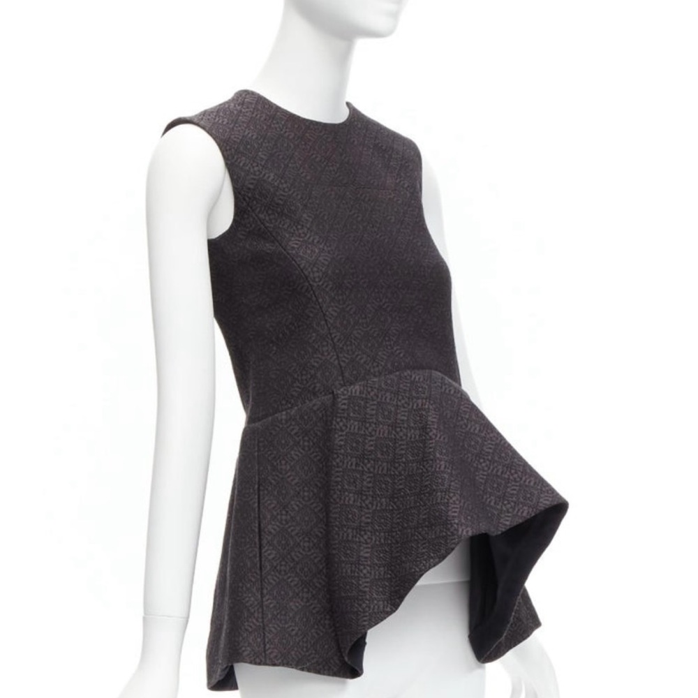 OLD CELINE Phoebe Philo black cotton jacquard waterfall peplum top FR34 XS